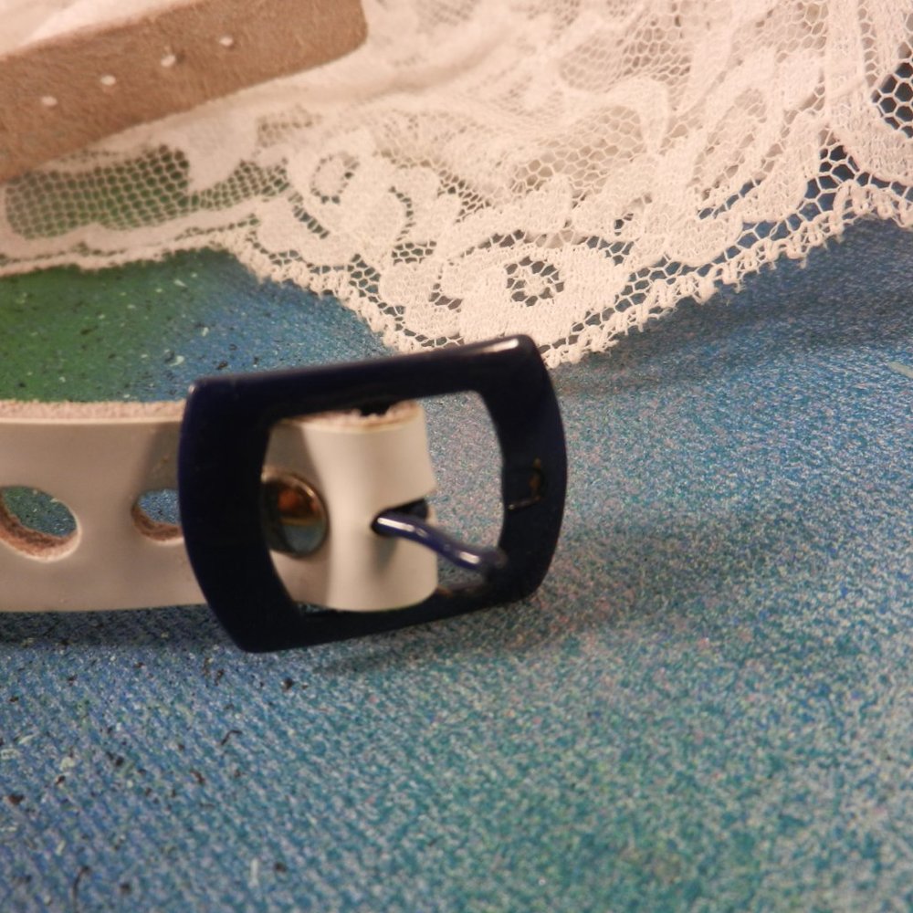 VTG 80s unisex watch band circle cut out blue white watchband sporty nautical - Picture 5 of 11